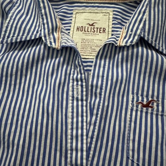 Hollister Button Down Long Sleeve Shirt Blue White Stripe Women’s Sz Large - Picture 7 of 8